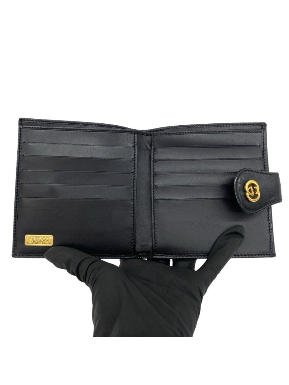 Gucci Vintage GG Logo Leather Bifold Wallet Mini Card Case Black - Picture 7 of 10